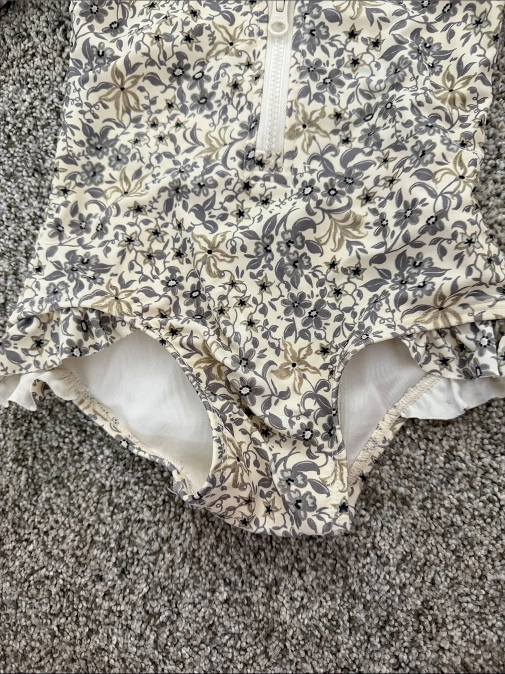 Rylee + Cru Cream and Navy Floral Long-Sleeve One-Piece Swim
